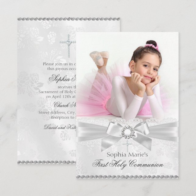 Invitation Première Sainte Communion Photo Arc et Croix de Di (Devant / Derrière)