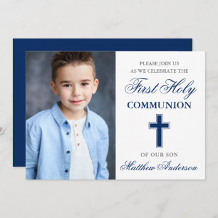 Invitation Première Sainte Communion Photo Bleue et Argent