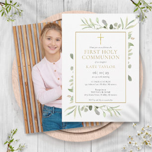 Invitation Première Sainte Communion Photo de verdure élégant