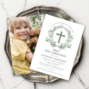 Invitation Première Sainte Communion Photo Eucalyptus Wreath