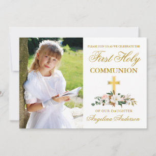 Invitation Première Sainte Communion Photo Magnolia Floral
