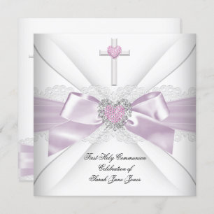 Invitation Première Sainte Communion Pink White Heart Order