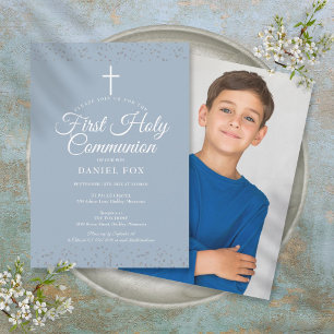 Invitation Première Sainte Communion Poussière Bleue Photo