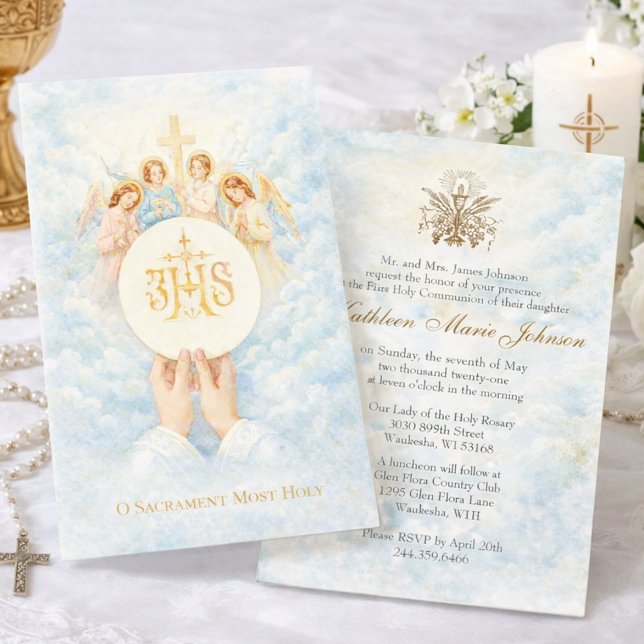 Invitation Première Sainte Communion Prêtre catholique Hostie (Créateur téléchargé)