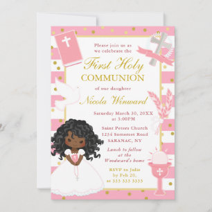 Invitation Première sainte communion rose africaine-américain