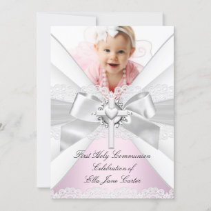 Invitation Première Sainte Communion Rose Argent Blanc Photo