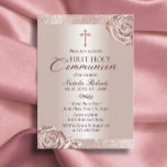 Invitation Première Sainte Communion Rose moderne Or Floral<br><div class="desc">L'or Rose moderne Première Communion Invitations.</div>