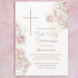 Invitation Première Sainte Communion roses roses Baby's Breat