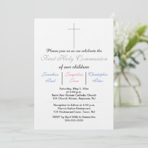 Invitation Première Sainte Communion Triplets Rose Bleu