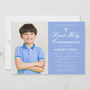Invitation Première Sainte Communion Un Photo Boy Bleu Blanc