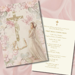 Invitation Première Sainte Communion Vintage pour Filles