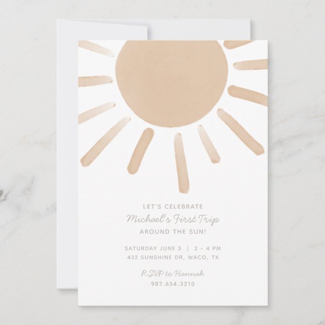 Invitation Première visite autour du soleil 1er anniversaire  (Devant)