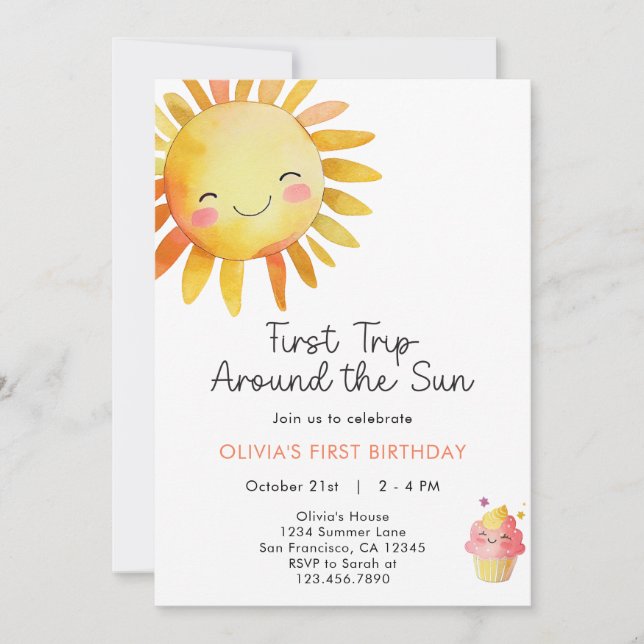 Invitation Première Visite Autour Du Soleil 1Er Anniversaire  (Devant)