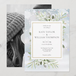 Invitation Premières flocons de verdure Mariage hivernal Phot