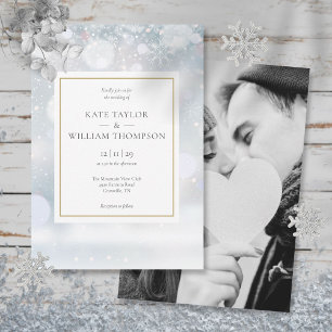 Invitation Premiers Snowflakes Gold Photo Mariage hivernal
