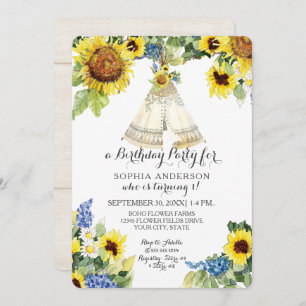 Invitation Premiers tournesols de Teepee de l'aventure BOHO