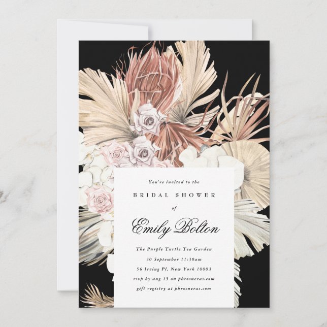 Invitation Premium Black Floral Pampas Fête des mariées Bohèm (Devant)