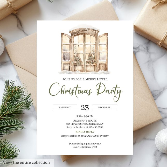 Invitation Premium Vert mousse taupe neutre Noël Party (Premium Neutral Moss Green Taupe Christmas Party)