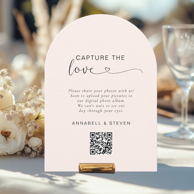 Invitation Prenez l'amour ! Photo, Heart-QR-Code, Mariage (Capture the love! Photo, Heart-QR-Code, Wedding Card, Blush-Beige.)