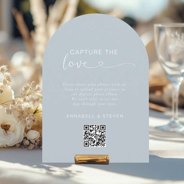 Invitation Prenez l'amour ! Photo, Heart-QR-Code, Mariage (Capture the love! Photo, Heart-QR-Code, Wedding Table Card, Powder Blue.)