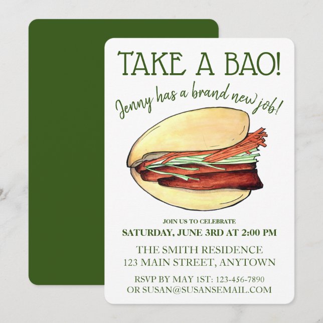 Invitation PRENEZ UN BAO Pork Belly Bun Célébrations (Devant / Derrière)