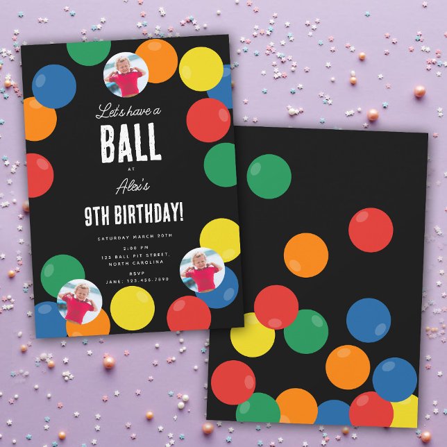 Invitation Prenons un thème de fête Anniversaire de enfant de (Let's Have a Ball Kids Birthday Party Theme Invitation)