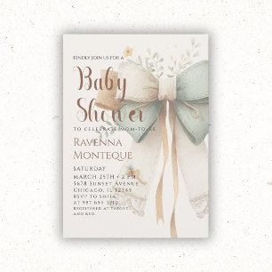 Invitation Préparation de Nature Crème Sauge Patchwork Nœud B