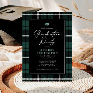 Invitation Préparatoire Vert Noir Tartan Remise de diplôme