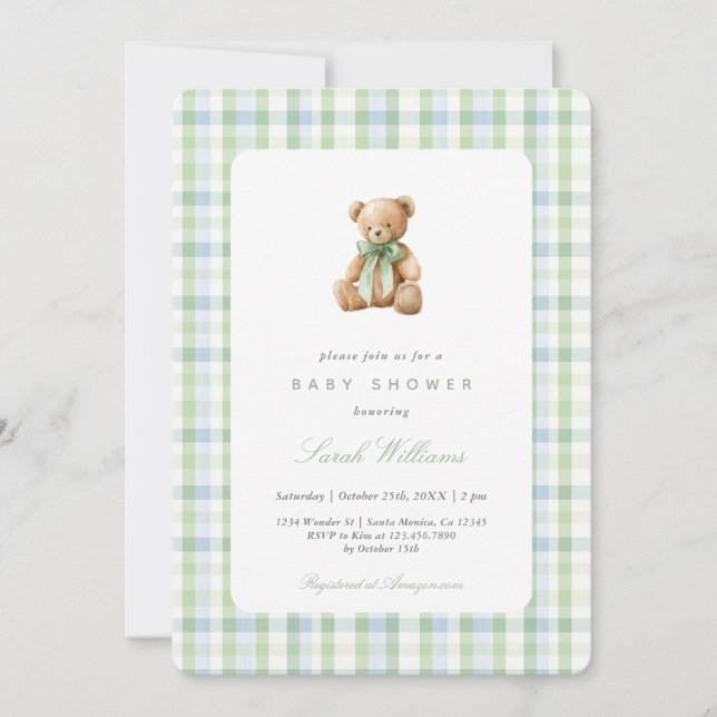 Invitation Preppy Bear Baby shower garçon (Devant)