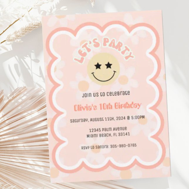 Invitation Preppy Beige Daisy Y2K Joyeux Fête du Visage Anniv (Créateur téléchargé)