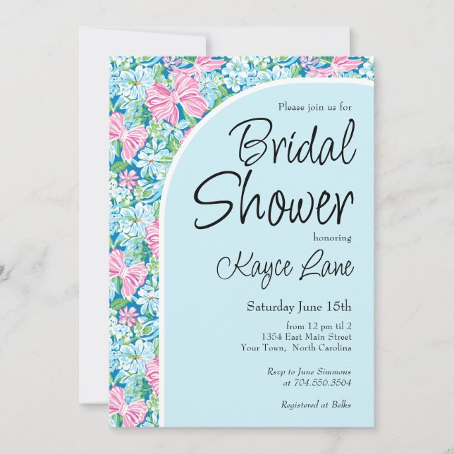 Invitation Preppy Blue et rose nuptiale Douche (Devant)