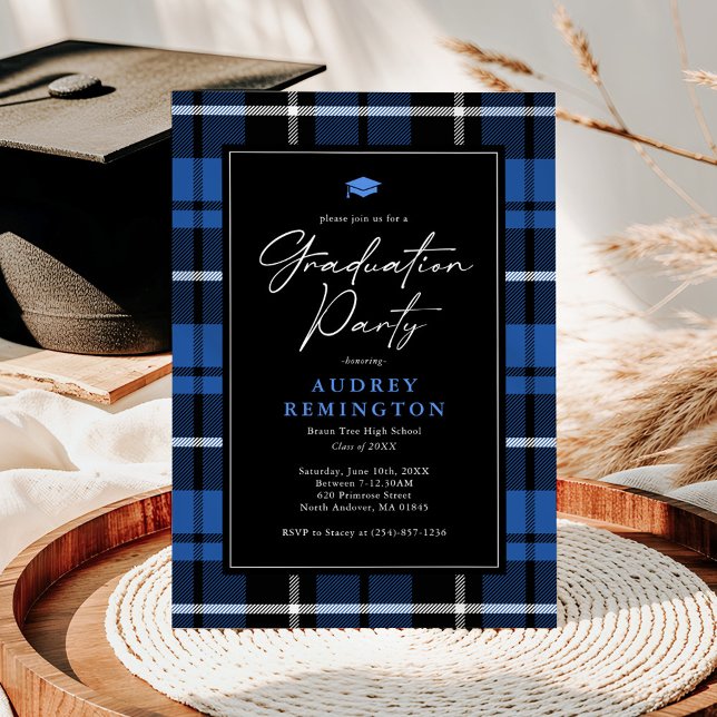 Invitation Preppy Blue Tartan Graduation (Créateur téléchargé)