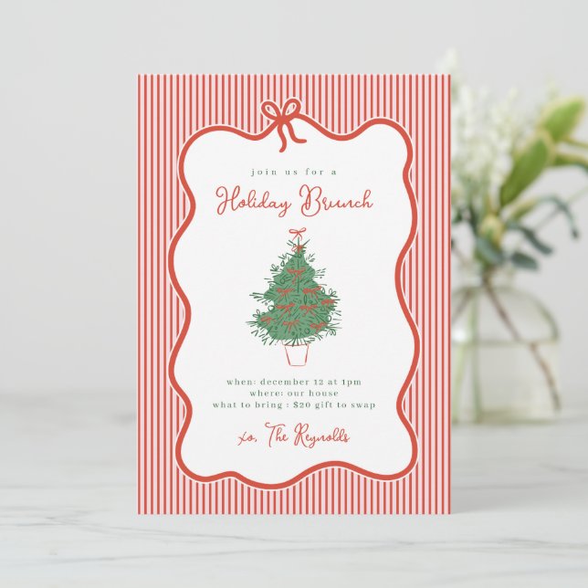 Invitation Preppy Bow Holiday Brunch Party Invite (Debout devant)