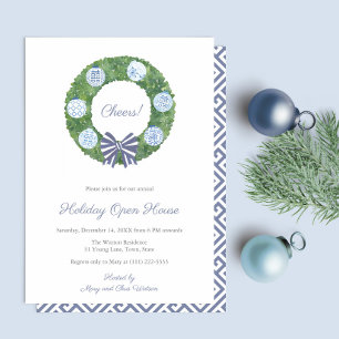 Invitation Preppy Boxwood Wreath Christmas Dracks Party