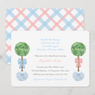 Invitation Preppy Boy Girl Twins Baby shower en ruban bleu ro