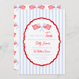 Invitation Preppy Boys Red White & Two Patriotic Birthday