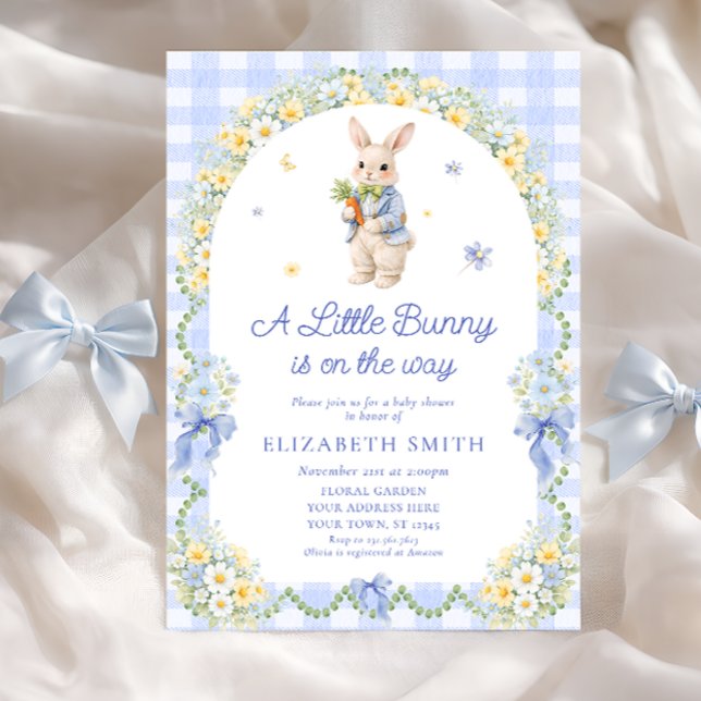 Invitation Preppy Bunny Floral Rabbit Gingham Boy Baby Shower (Créateur téléchargé)