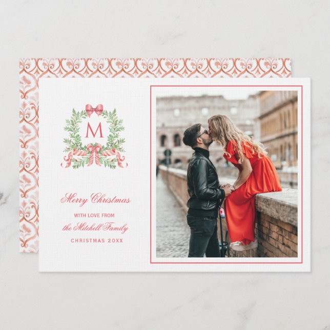 Invitation Preppy Christmas Leopard Crest Monogram  (Devant / Derrière)