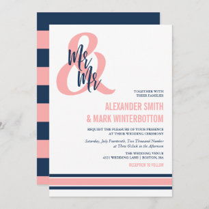 Invitation Preppy Coral & Navy M. et M. Mariage