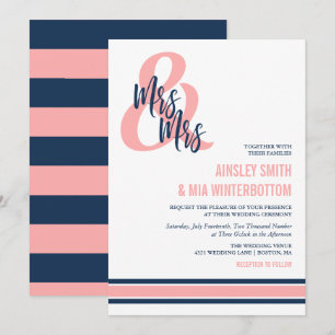 Invitation Preppy Coral & Navy Mme & Mme Mariage