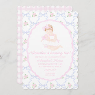 Invitation Preppy Grandmillennial Dolly and Me Pink Bows