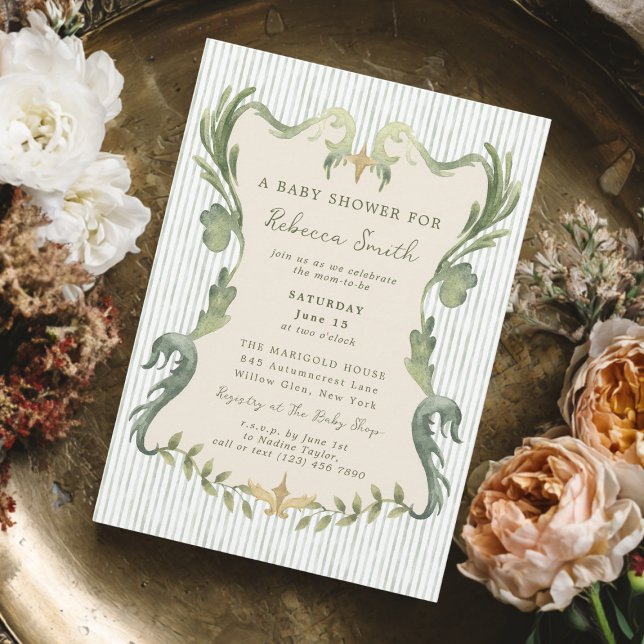 Invitation Preppy Grandmillennial Sage Green Baby Shower (Créateur téléchargé)