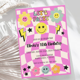 Invitation Preppy Hot rose Y2K Joyeux Visage fête Anniversair