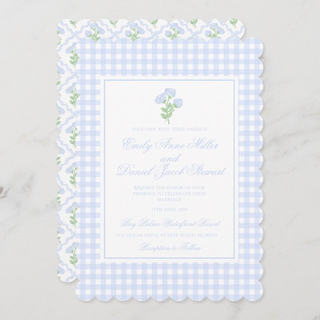 Invitation Preppy Hydrangea Watercolor Trellis Mariage (Devant / Derrière)