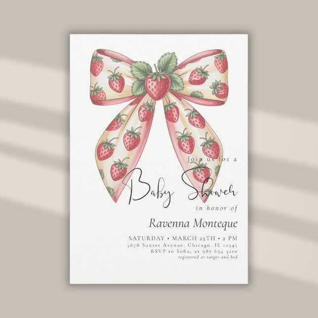Invitation Preppy Luxury Berry Bow Coquette Clean Baby Shower (Créateur téléchargé)