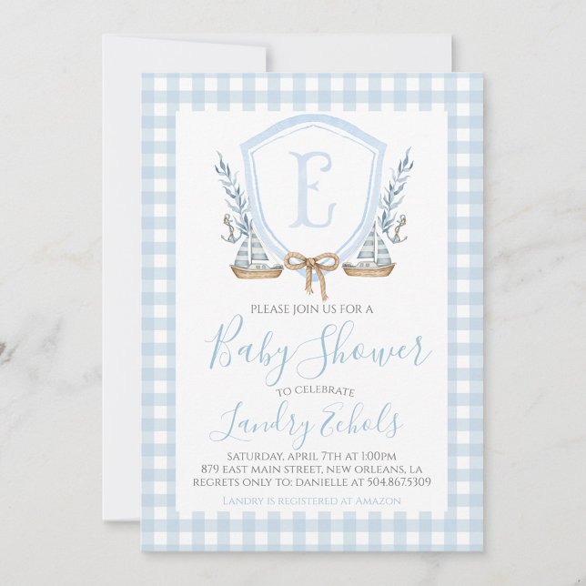 Invitation Preppy Nautical Blue Sailboat Baby shower (Créateur téléchargé)