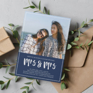 Invitation Preppy Navy Blue Mme Mme Brush Mariage de script