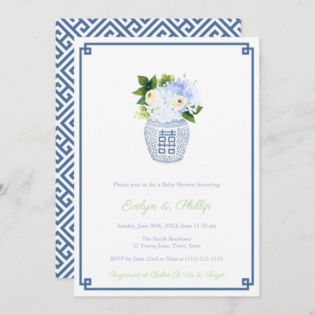 Invitation Preppy Navy & Chartreuse Boy Baby shower Party (Devant / Derrière)