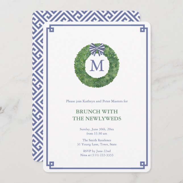 Invitation Preppy Navy Et Green Newlywes Brunch Party (Devant / Derrière)