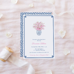 Invitation Preppy Navy Et Pink Little Girl Baby shower Party